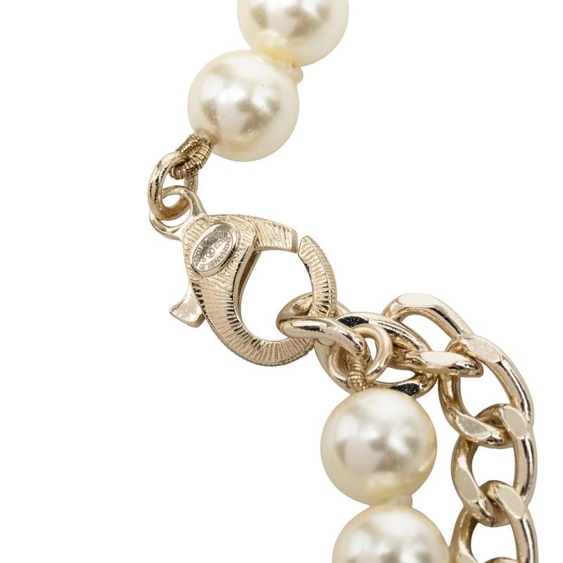 Chanel CC Logo Necklace Gold Black Plated Faux Pearl Rhinestone — view 5