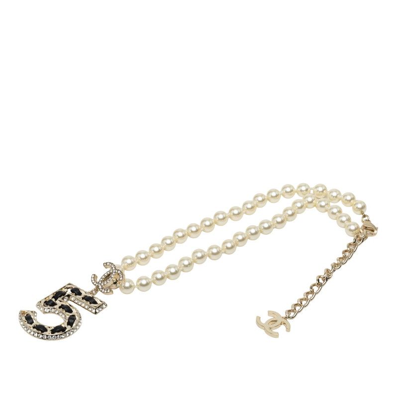Chanel CC Logo Necklace Gold Black Plated Faux Pearl Rhinestone — view 3