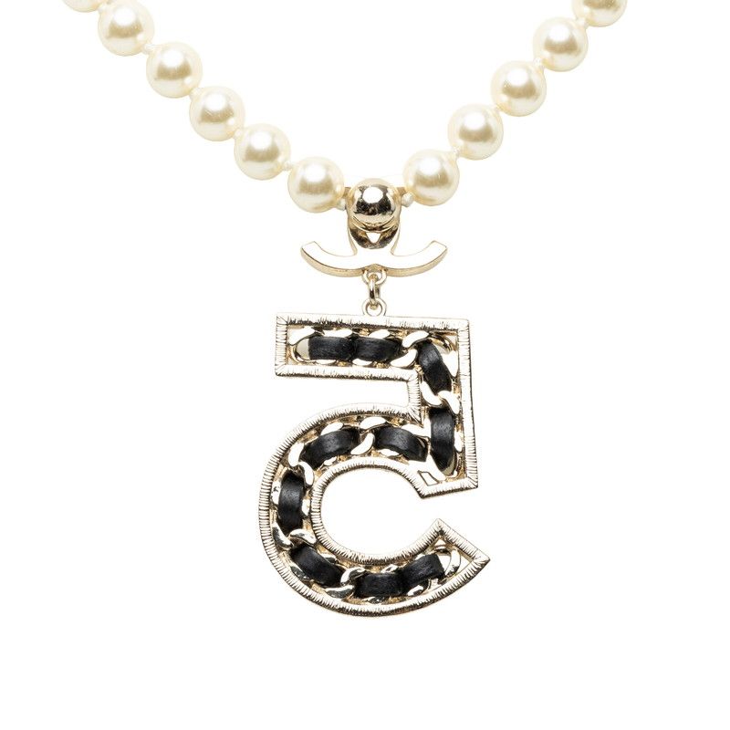 Chanel CC Logo Necklace Gold Black Plated Faux Pearl Rhinestone — view 2