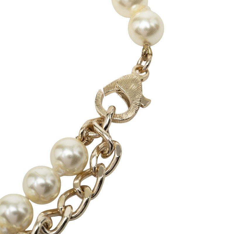Chanel CC Logo Necklace Gold Black Plated Faux Pearl Rhinestone — view 4