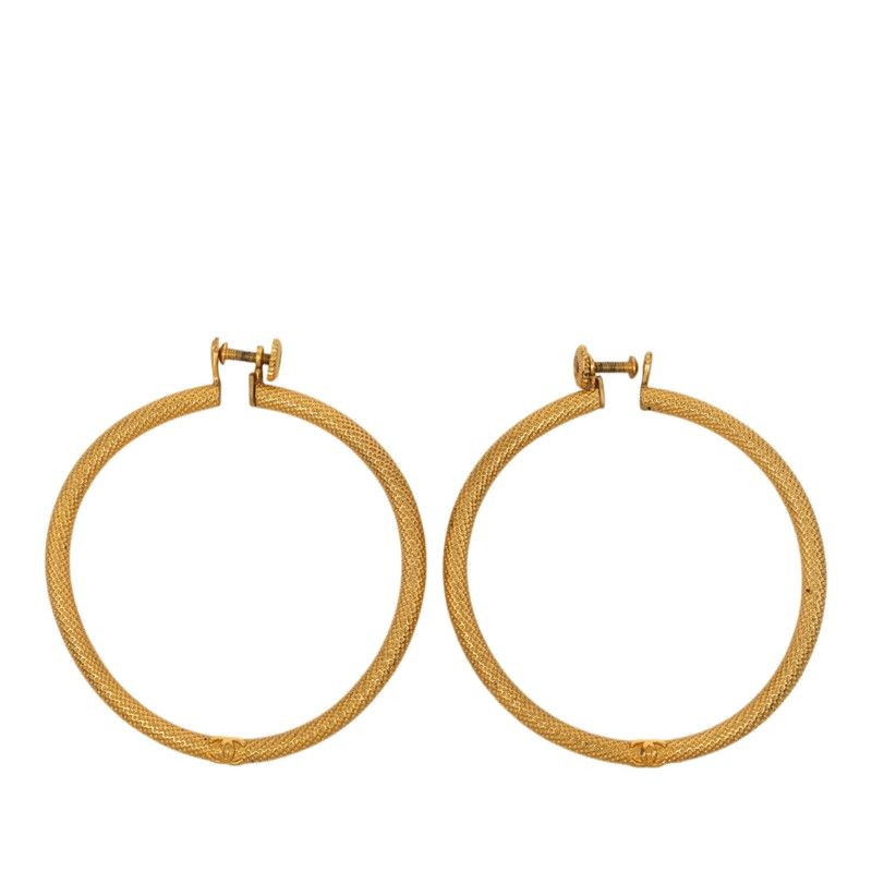 Chanel CC Logo Vintage Earrings Gold Plated