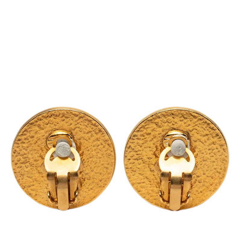Chanel CC Logo Vintage Round Earrings Gold Plated Faux Pearl — view 2