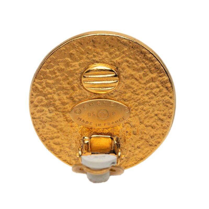 Chanel CC Logo Vintage Round Earrings Gold Plated Faux Pearl — view 3