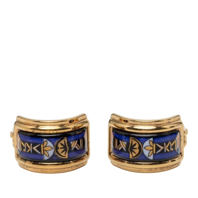 Hermes Enamel Cloisonne Earrings Gold Purple Plated