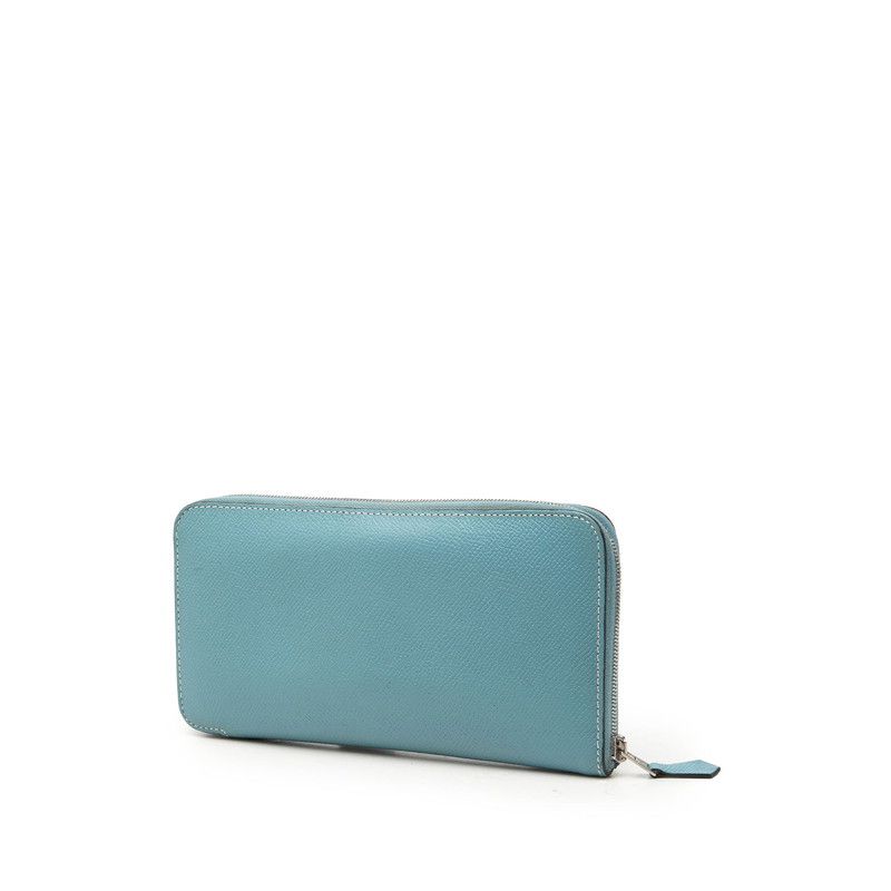 Hermes Azap Long Classic Zip Around Wallet Blue Jean Veau Epsom — view 2