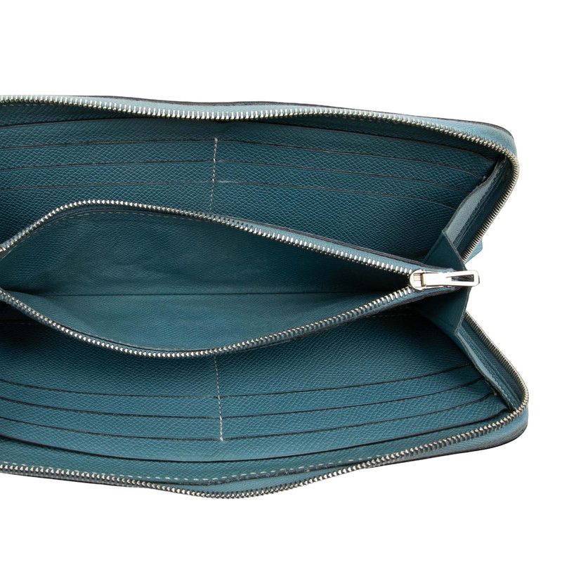 Hermes Azap Long Classic Zip Around Wallet Blue Jean Veau Epsom — view 4