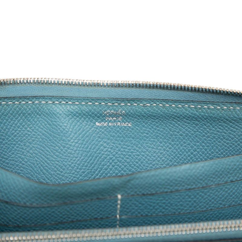 Hermes Azap Long Classic Zip Around Wallet Blue Jean Veau Epsom — view 5