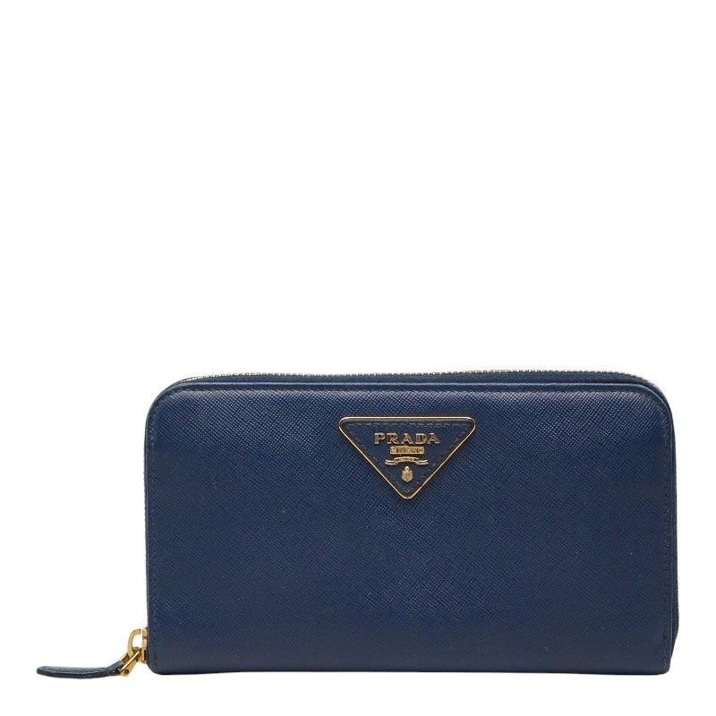 Prada Zip Around Wallet Navy Saffiano Leather