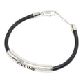 Celine Logo Tube Bracelet Black Silver Metal Leather
