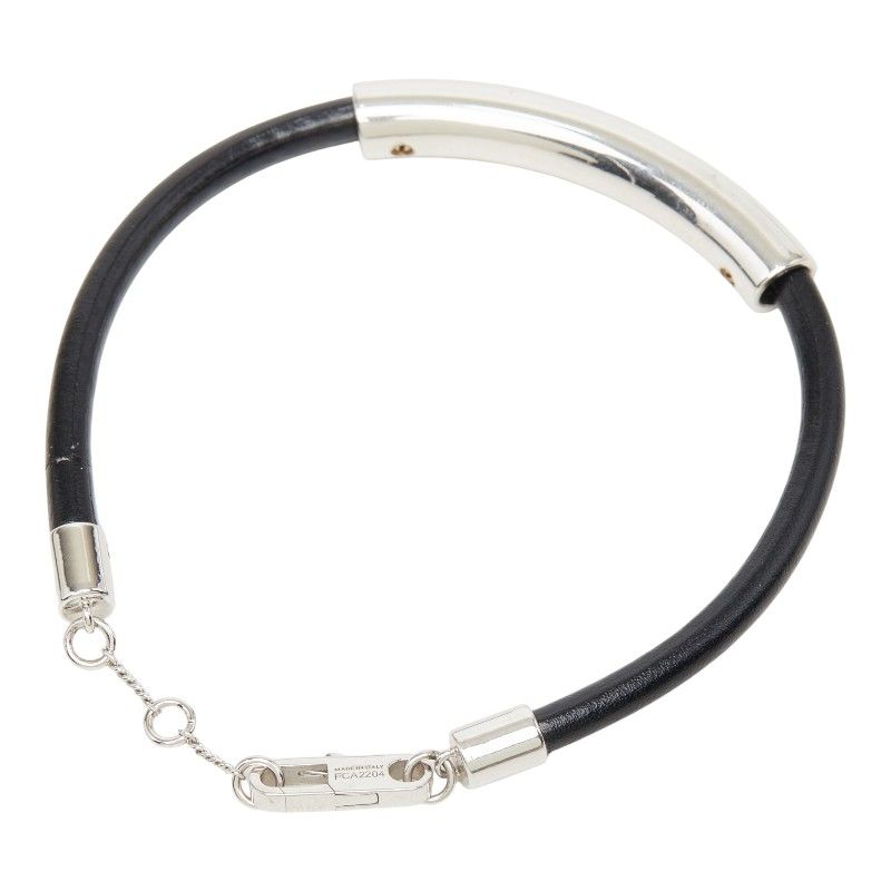 Celine Logo Tube Bracelet Black Silver Metal Leather — view 2