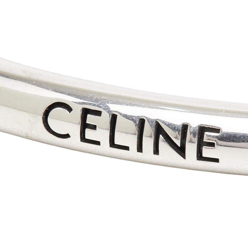 Celine Logo Tube Bracelet Black Silver Metal Leather — view 3