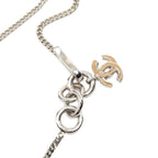Chanel CC Logo Clover Motif Necklace Silver Beige Metal Rhinestone — view 4