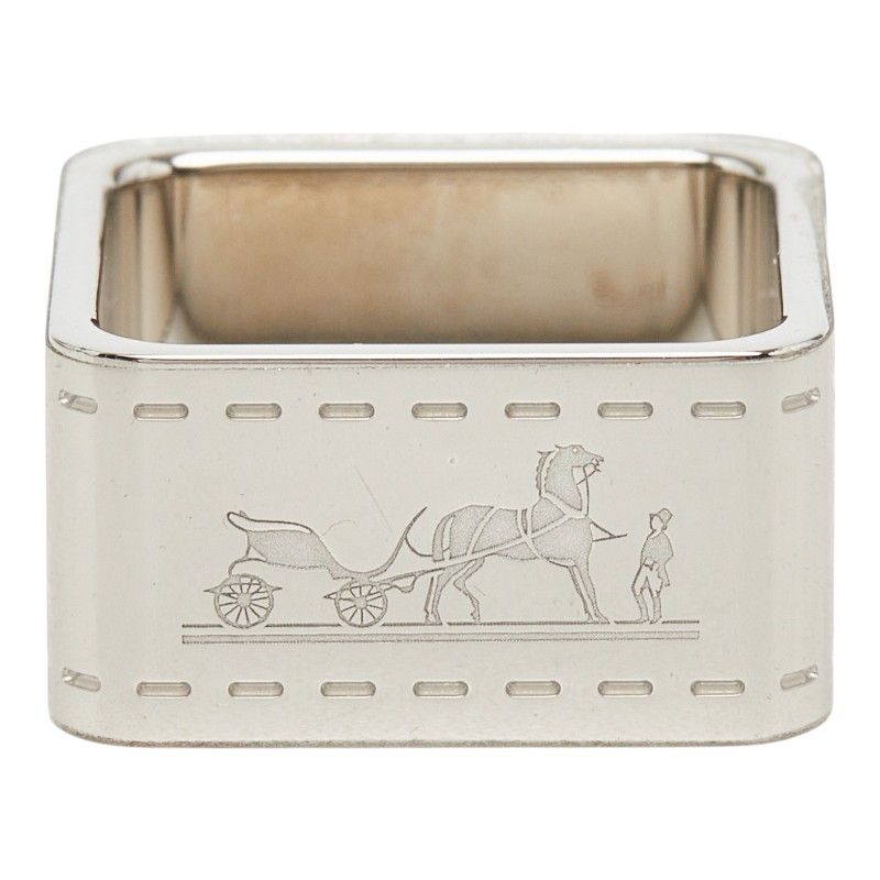 Hermes Bolduc Square Scarf Ring Silver Metal