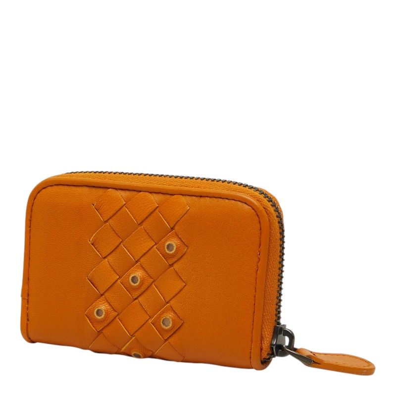Bottega Veneta Intrecciato Zip Around Coin Purse Orange Brown Leather — view 2