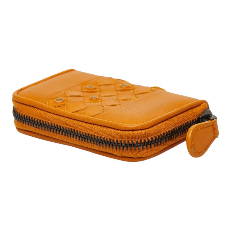 Bottega Veneta Intrecciato Zip Around Coin Purse Orange Brown Leather — view 5