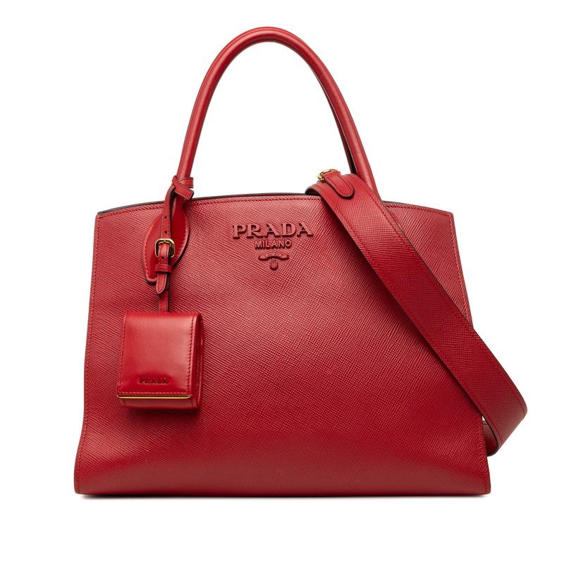 Prada 2-Way Shoulder Bag Red Leather