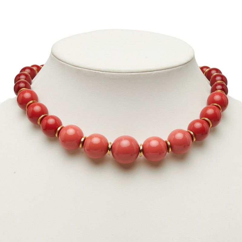 Saint Laurent San Rolan Sphere Abbey's Necklace Red Pink Plastic Plated