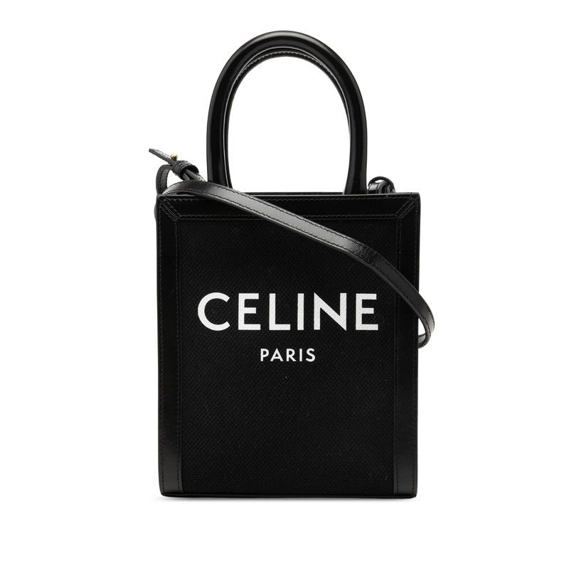 Celine 2-Way Shoulder Bag Black Canvas Leather