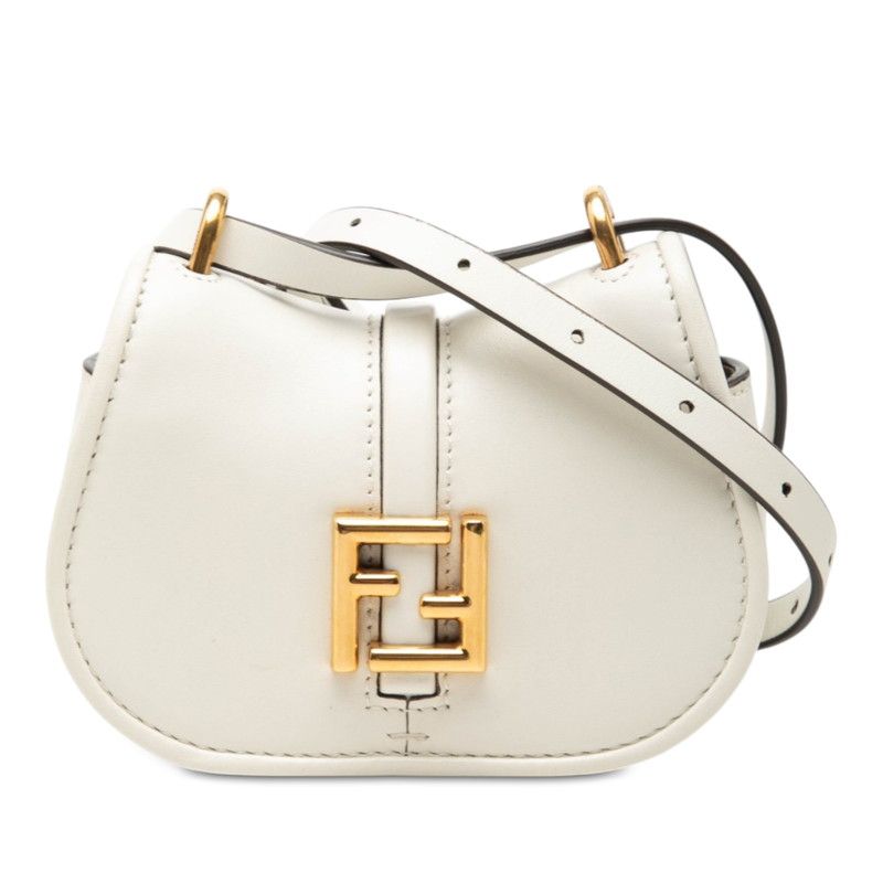 Fendi Camon Nano Crossbody Shoulder Bag White Leather
