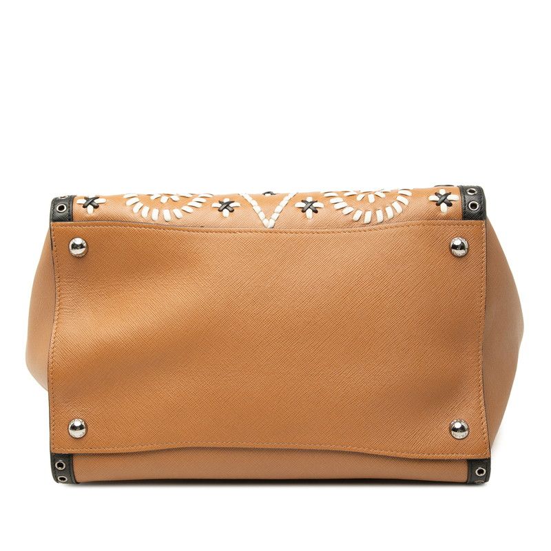 Prada 2-Way Brown White Saffiano Leather Shoulder Bag — view 3