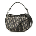 Dior Trotter Saddle 2-Way Shoulder Bag Navy Beige Canvas Leather