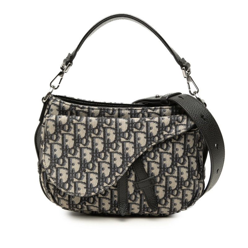 Dior Trotter Saddle 2-Way Shoulder Bag Navy Beige Canvas Leather