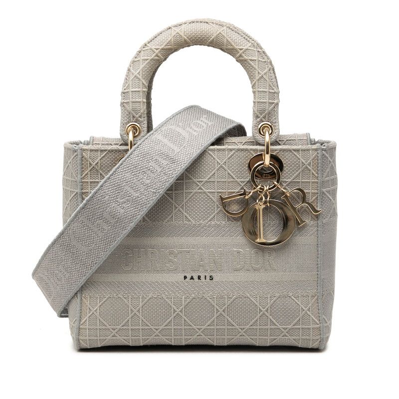 Dior Cannage Delight 2-Way Shoulder Bag Gray Canvas