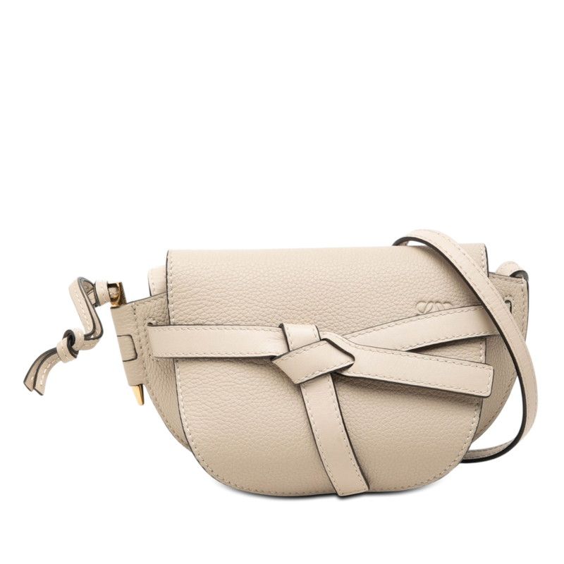 Loewe Roebe Gramgram Gate Mini Crossbody Shoulder Bag Beige Leather
