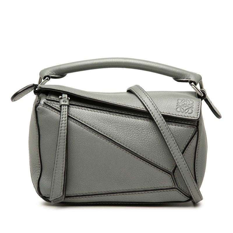 Loewe Puzzlebag Mini 2-Way Shoulder Bag Gray Leather