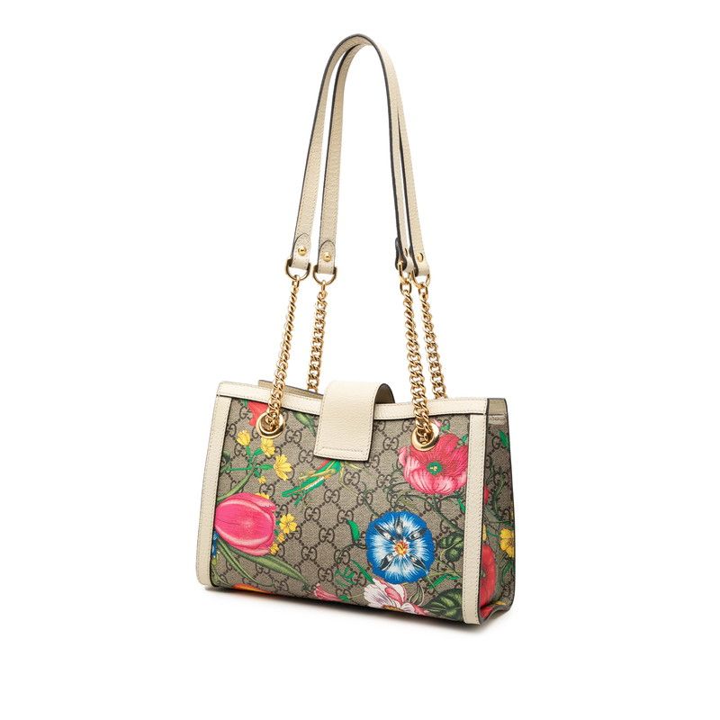 Gucci GG Supreme Flora Padlock Chain Tote Shoulder Bag Beige Multicolor Leather — view 2
