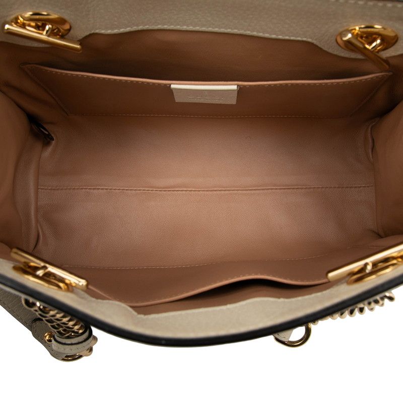Gucci GG Supreme Padlock Berry Chain Tote Shoulder Bag Beige Ivory Leather — view 4