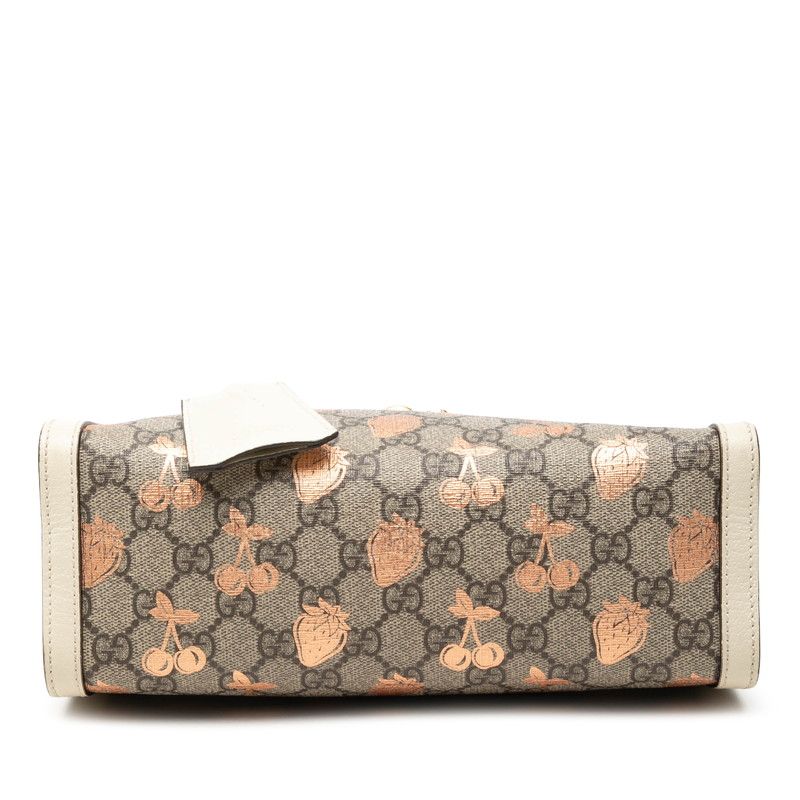 Gucci GG Supreme Padlock Berry Chain Tote Shoulder Bag Beige Ivory Leather — view 3