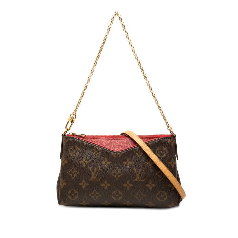Louis Vuitton Monogram Pallas Clutch Chain 2-Way Shoulder Bag Brown Cerise