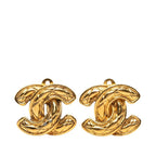 Chanel Quilted CC Logo Vintage Earrings Gold Plated