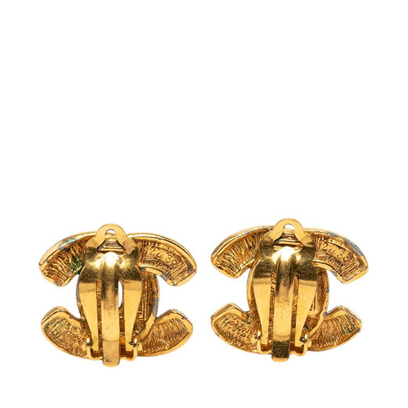 Chanel Quilted CC Logo Vintage Earrings Gold Plated — view 2