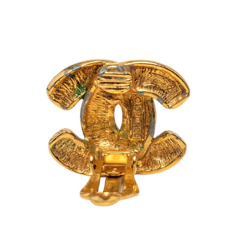 Chanel Quilted CC Logo Vintage Earrings Gold Plated — view 3