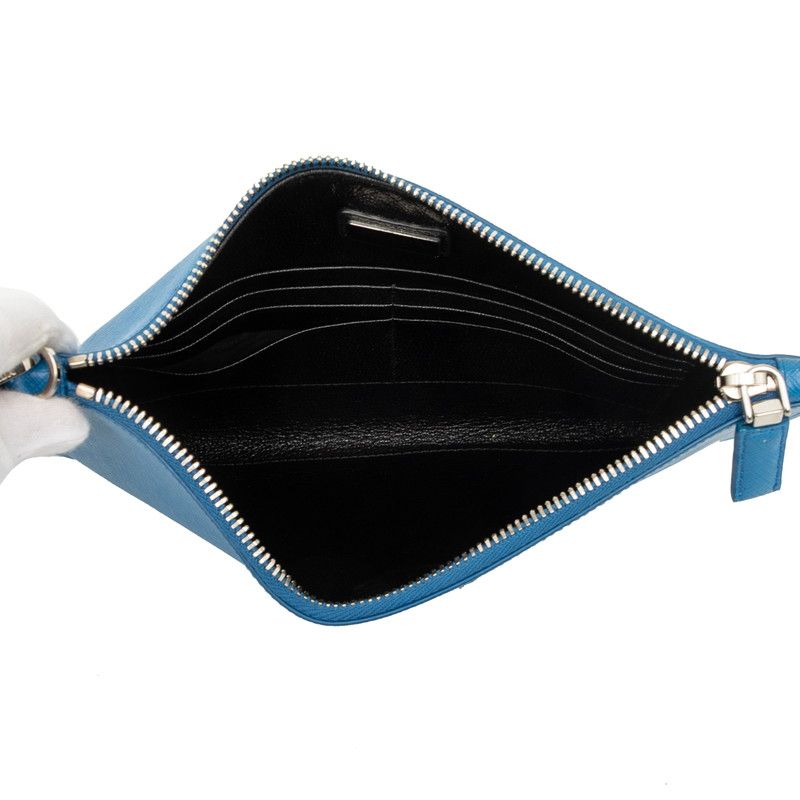 Prada Blue Saffiano Leather Clutch Bag — view 6