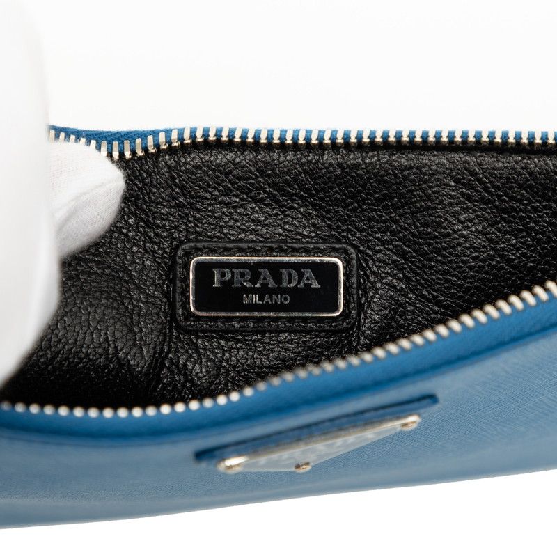 Prada Blue Saffiano Leather Clutch Bag — view 7