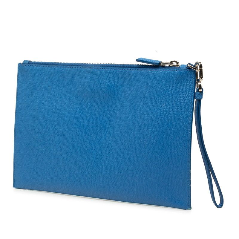 Prada Blue Saffiano Leather Clutch Bag — view 2