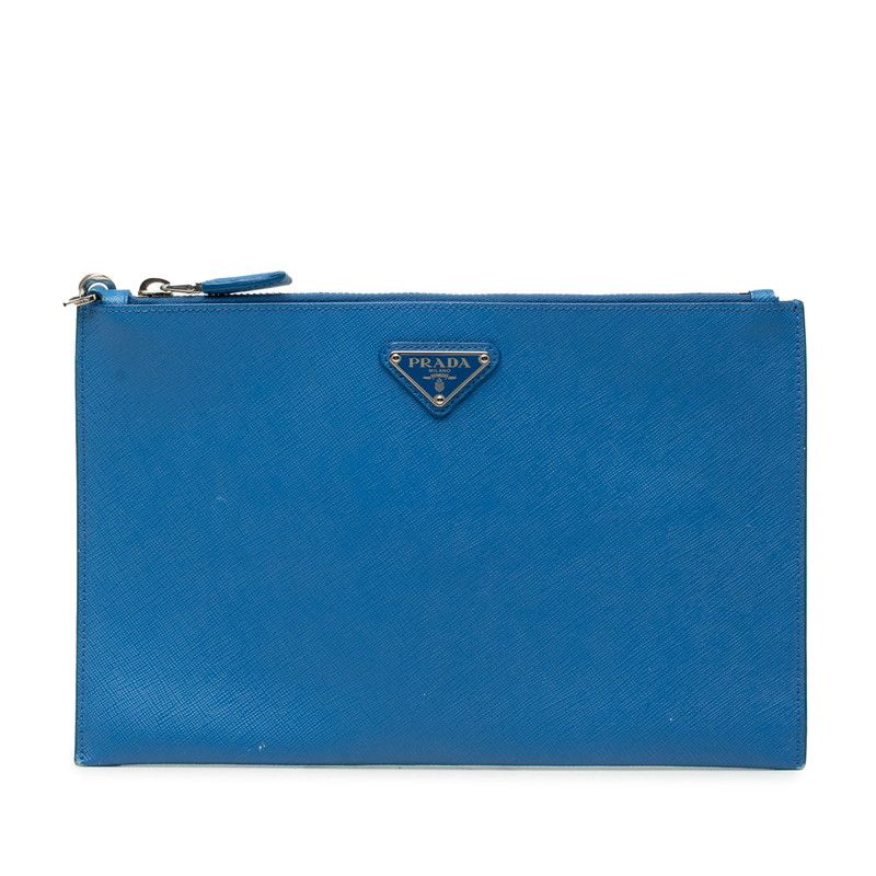 Prada Blue Saffiano Leather Clutch Bag