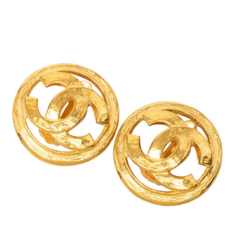 Chanel Vintage CC Logo Earrings Gold Plated
