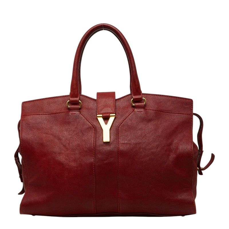 Saint Laurent Line Cabas Chic Handbag Red Leather