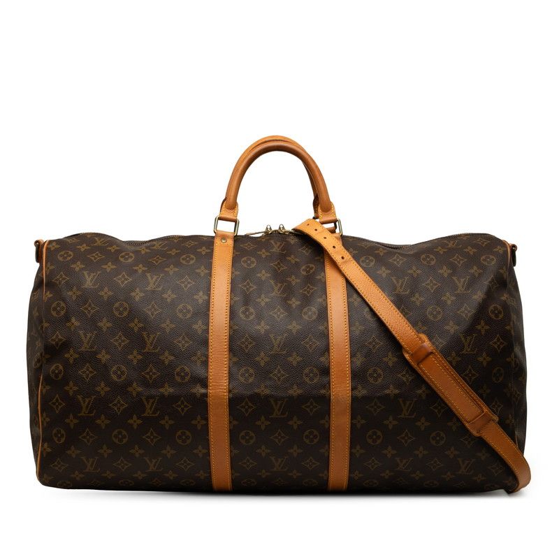 Louis Vuitton Monogram Keepall Bandouliere 60 Boston Bag 2-Way Brown Leather