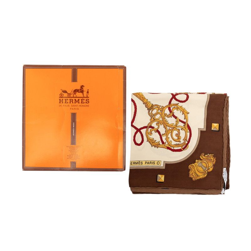 Hermes Carre 90 les Cles Key Scarf Beige Multicolor Silk — view 8