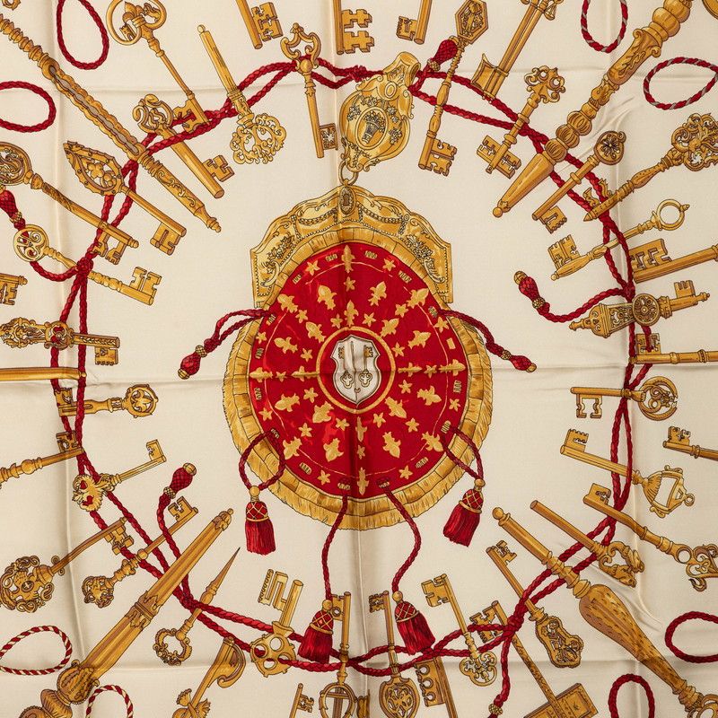 Hermes Carre 90 les Cles Key Scarf Beige Multicolor Silk — view 3