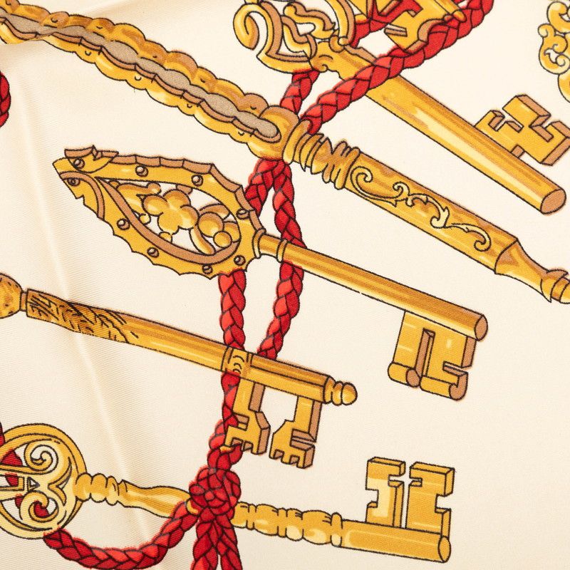 Hermes Carre 90 les Cles Key Scarf Beige Multicolor Silk — view 4