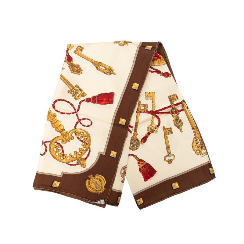 Hermes Carre 90 les Cles Key Scarf Beige Multicolor Silk — view 2