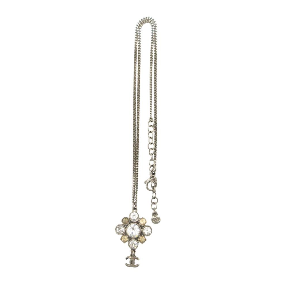 Chanel Necklace CC Logo Metal Rhinestone Silver — view 4