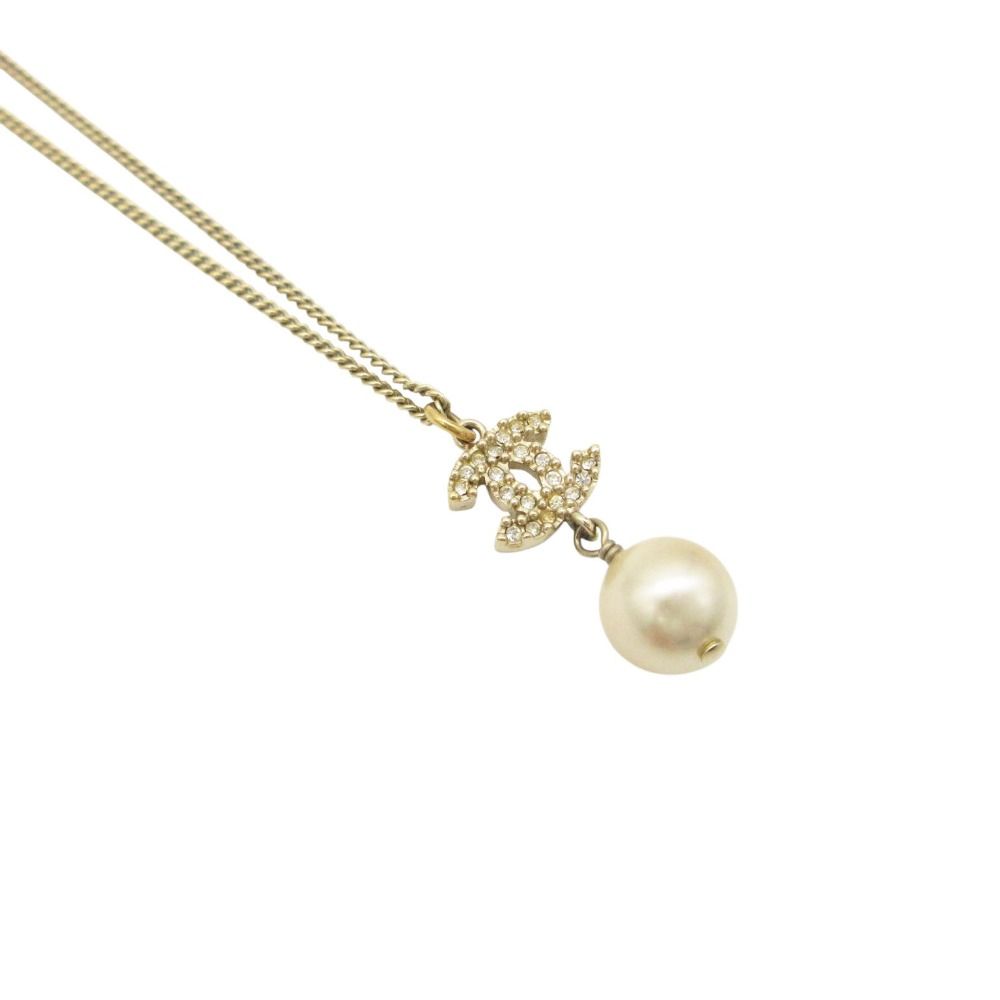 Chanel Necklace CC Logo Faux Pearl Gold
