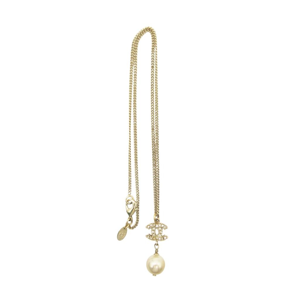 Chanel Necklace CC Logo Faux Pearl Gold — view 2
